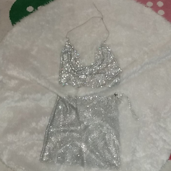 Sparkling Diamonds & Metal Chainlink 2 Piece Set - Picture 2 of 9